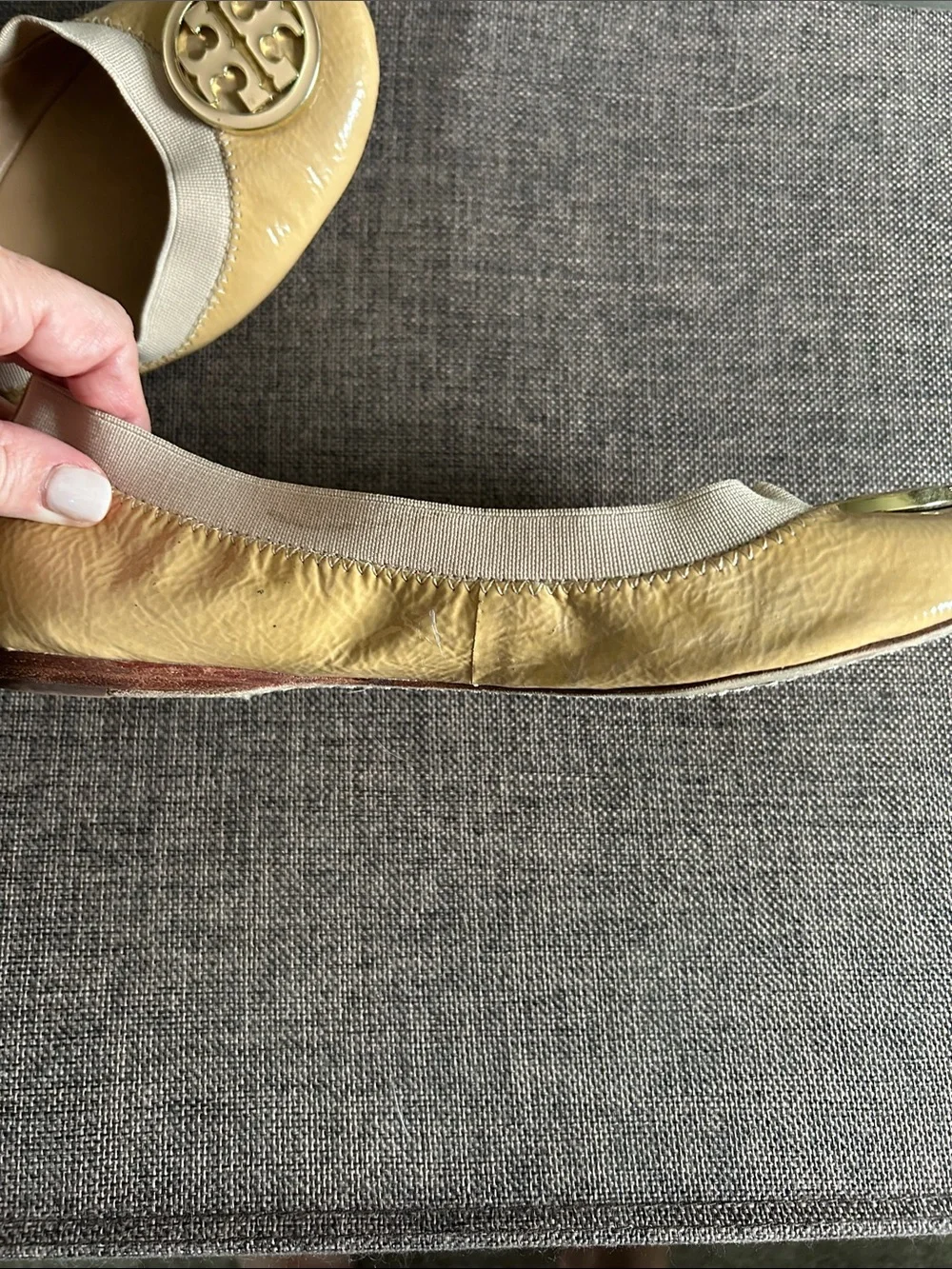 Tory Burch Yellow Patent Leather Logo Ballet Flats